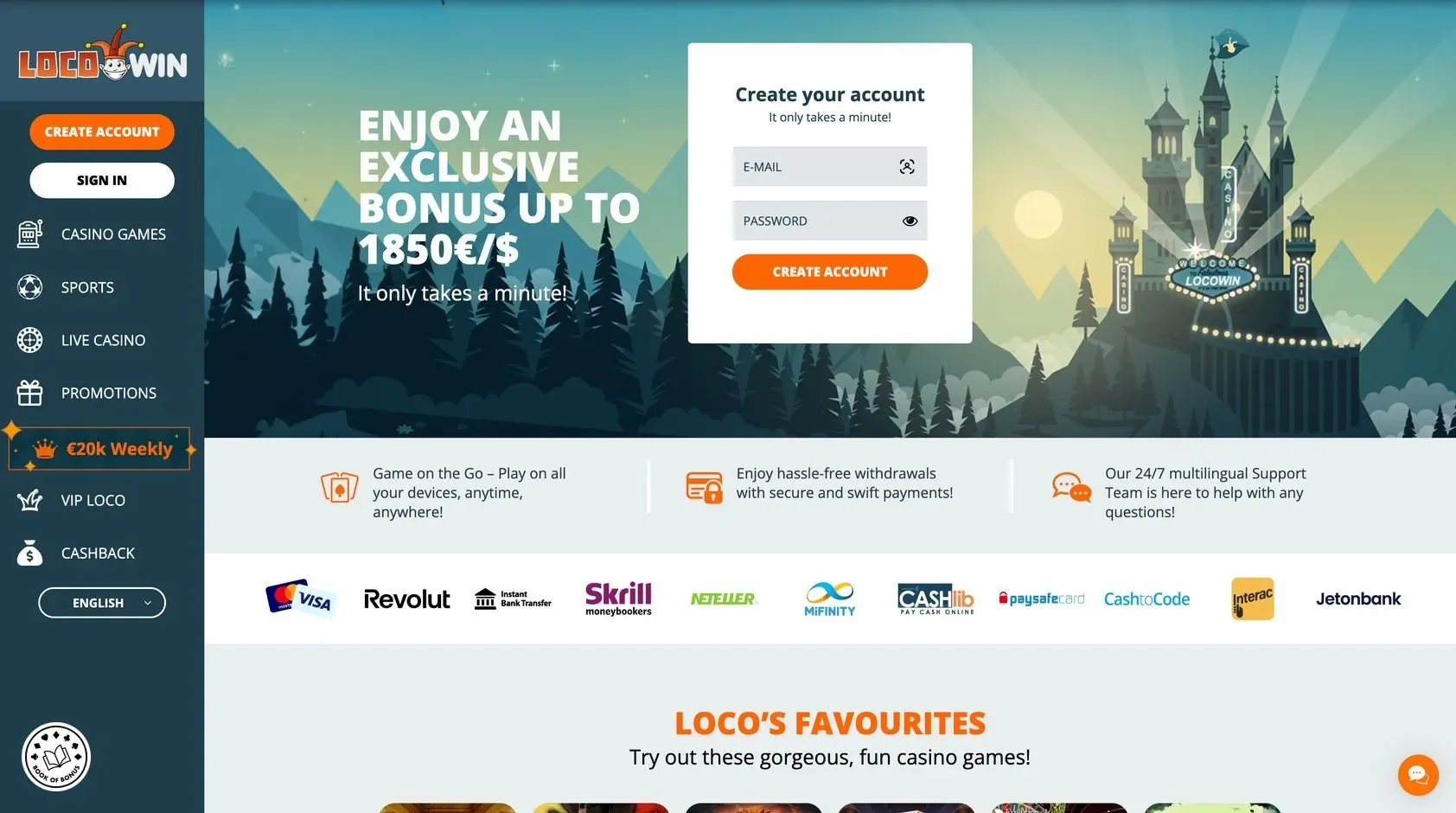 Locowin Casino bonus -näyttökuva pöytätietokoneella ja mobiililaitteella