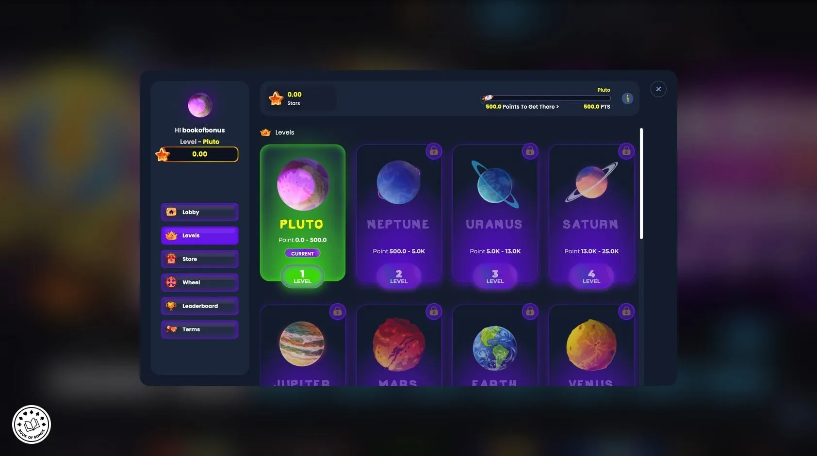 Interface du casino Mystake